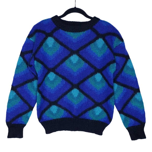 bill blass Sweaters - Vintage 80s Mohair Crewneck Sweater Blassport Bill Blass Peacock Colorful Small